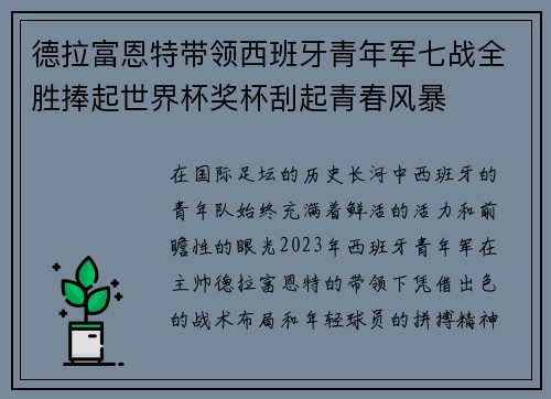 德拉富恩特带领西班牙青年军七战全胜捧起世界杯奖杯刮起青春风暴
